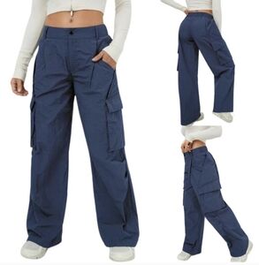 Halara Navy Blue Nylon Wide Leg Cargo Pants Sz.S